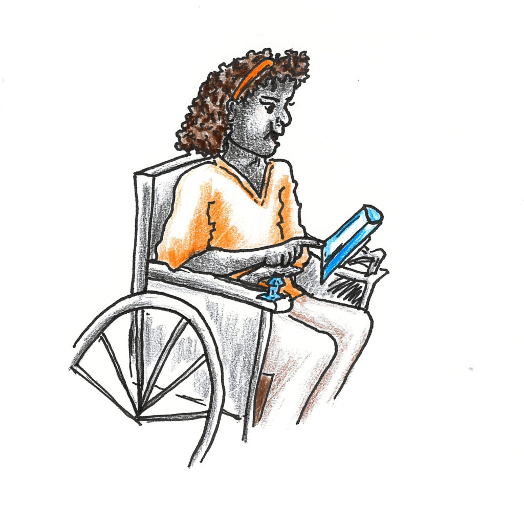 girl with wheel chair mounted aid